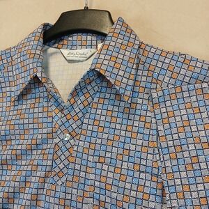 Vintage Lilly Dache Large Mens Polo Shirt 70s Butterfly Dagger 22x27 Geometric